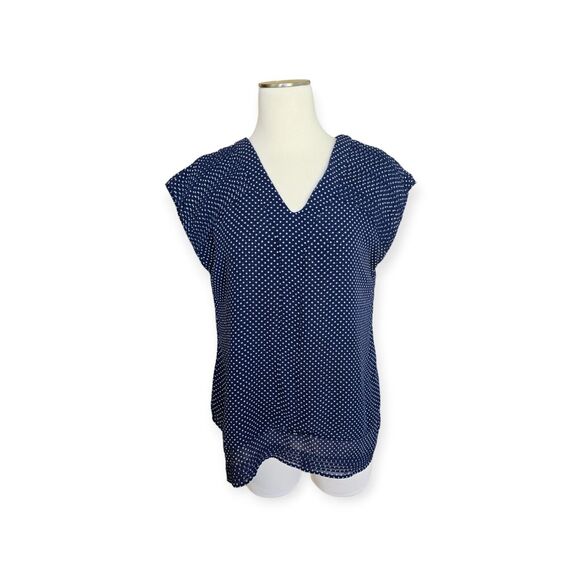 CONVERSE ONE STAR Navy Blue Patriotic Star Flowy Blouse V Neck Women Size M - Picture 1 of 6